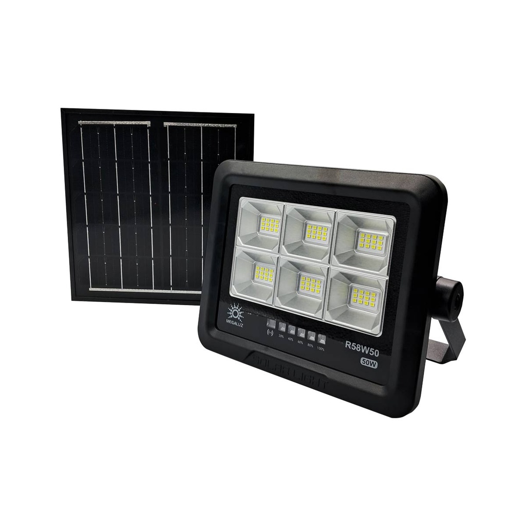 REFLECTOR SOLAR RECTANGULAR 50W MEGA LUZ COLOR NEGRO