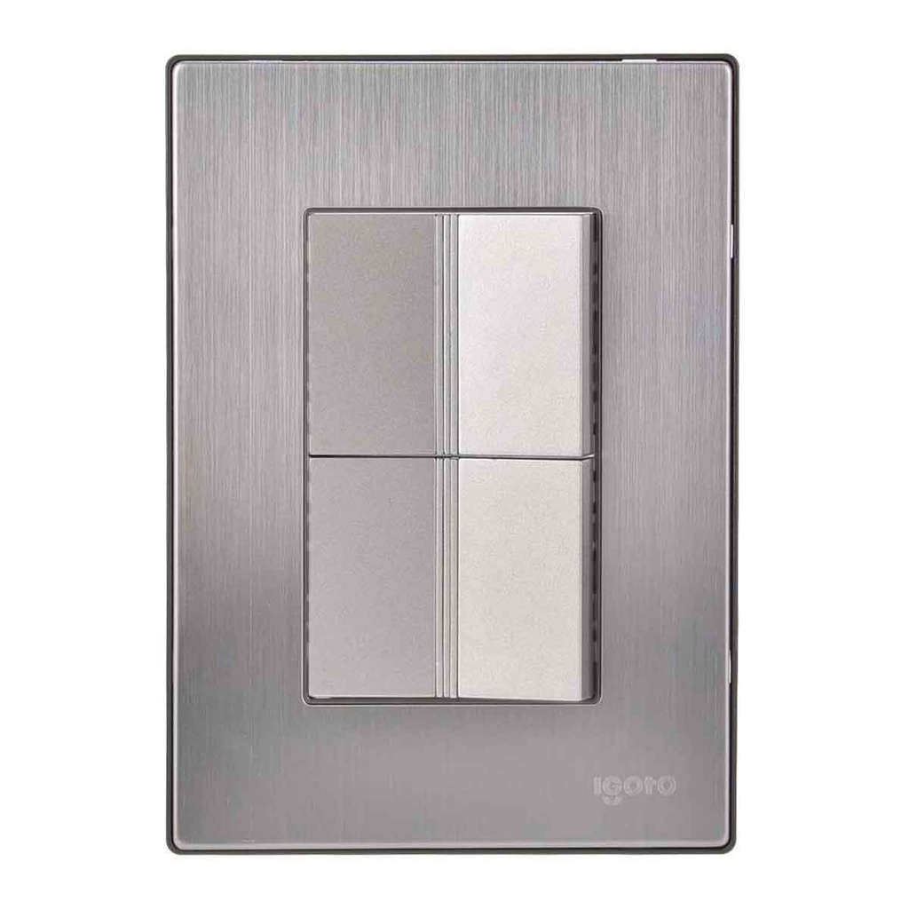 PLACA ARMADA INOX CON 2 APAGADORES SENCILLOS DE 1.5 MODULOS IGOTO