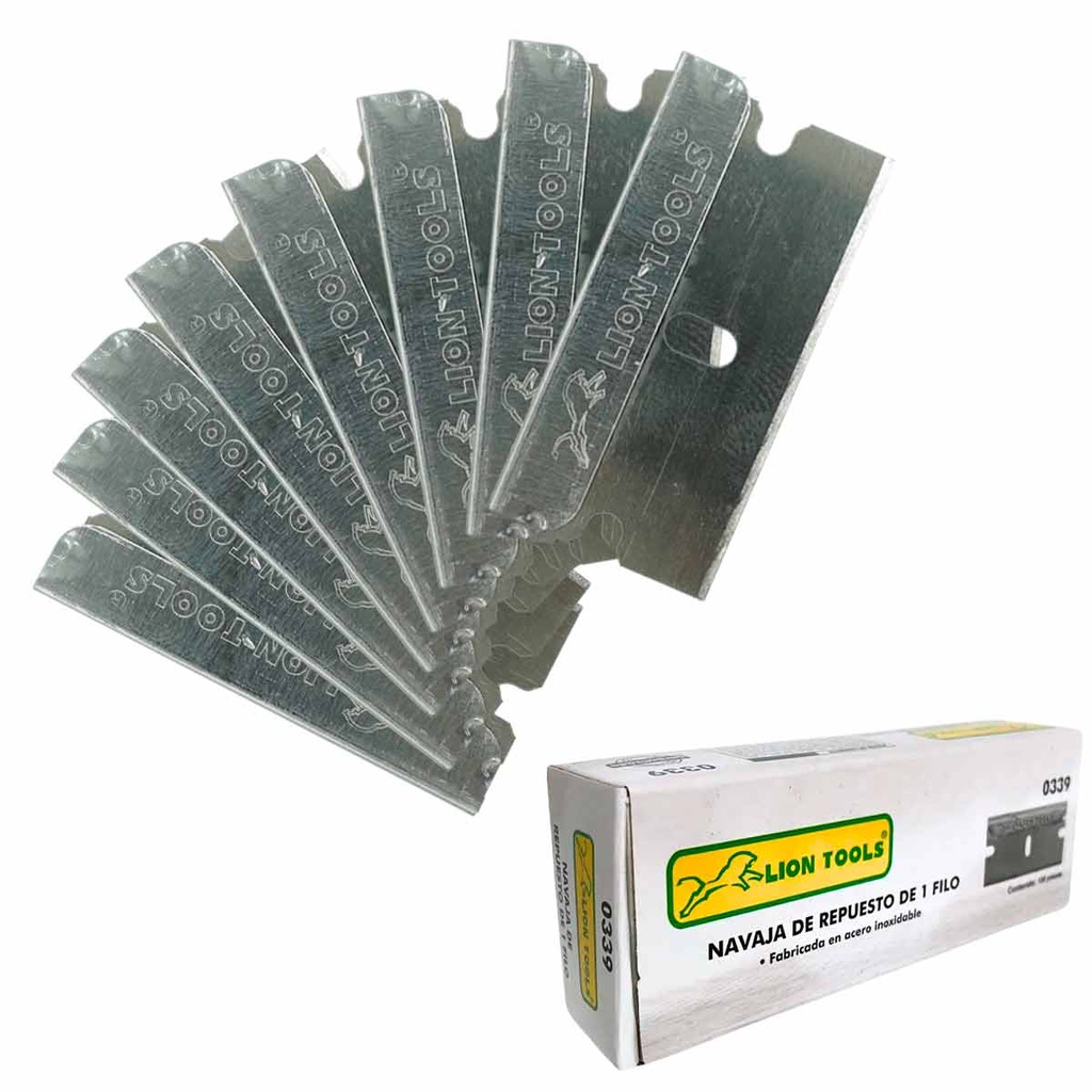 NAVAJA DE 1 FILO ACERO INOX PAQ. 100 PZS LION TOOLS