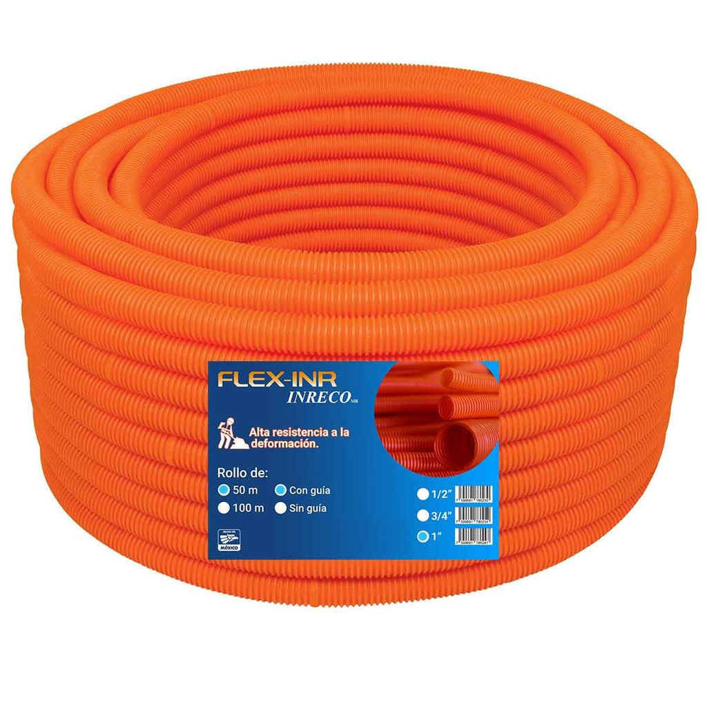 TUBO FLEXIBLE CORRUGADO FLEXINR NARANJA 1" 50 MTS CON GUIA