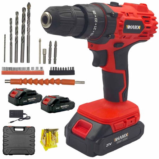 [WM-DZ-02] TALADRO ELECTRICO INALAMBRICO CON ESTUCHE Y DOS BATERIAS 3/8" 650W 21V 32 N/M WHAMX