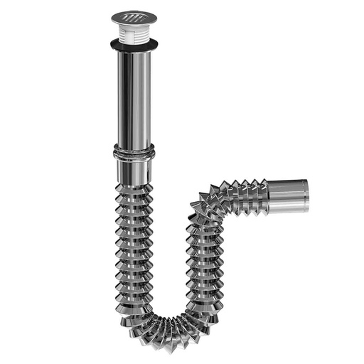 [3337A] CESPOL FLEXIBLE TIPO "P" CROMADO Y CUBIERTA DE ACERO INOX, EXTENSION 55CM PARA OVALIN FLEXIMATIC