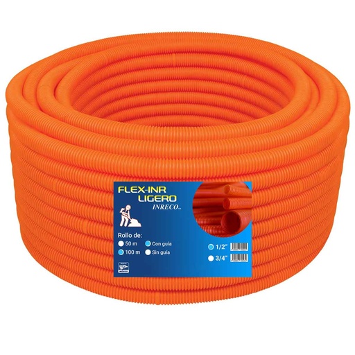 [TUBOFLEXINR12LIG] TUBO FLEXIBLE CORRUGADO FLEXINR NARANJA 1/2" 100 MTS CON GUIA LIGERO
