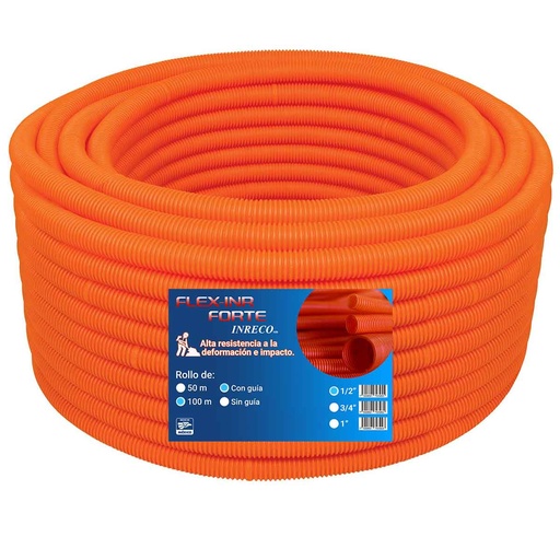 [TUBOFLEXINR12ULT] TUBO FLEXIBLE CORRUGADO FLEXINR NARANJA 1/2" 100 MTS CON GUIA FORTE